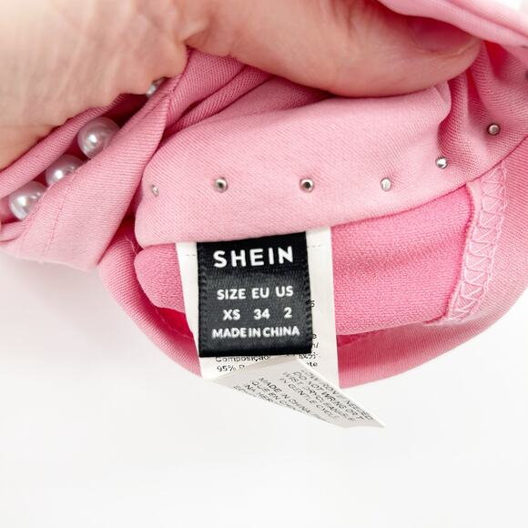 Shein Womens Girly Valentines Day Pearl‎ Beaded Heart Cami Crop Top Size XS Pink - Picture 4 of 7